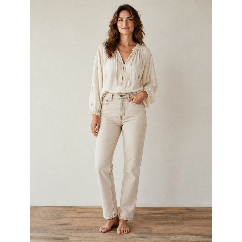 James Jeans Hunter Straight Leg Jeans‎ Women 29 Desert Khaki Stretch Made USA